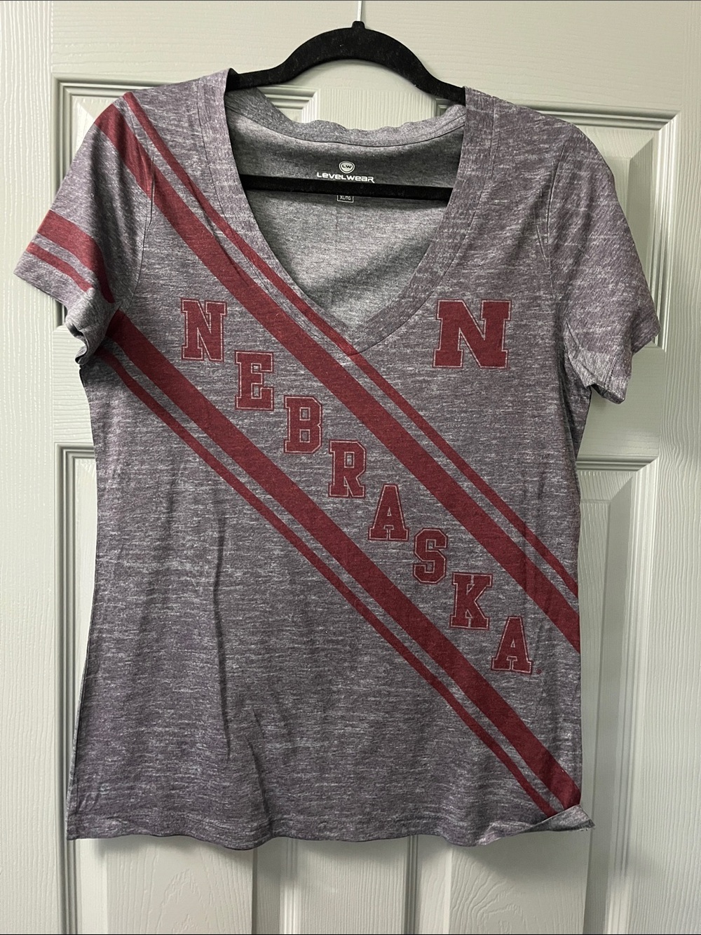 Levelwear Women's Heathered Maroon Nebraska V-Neck Tee
